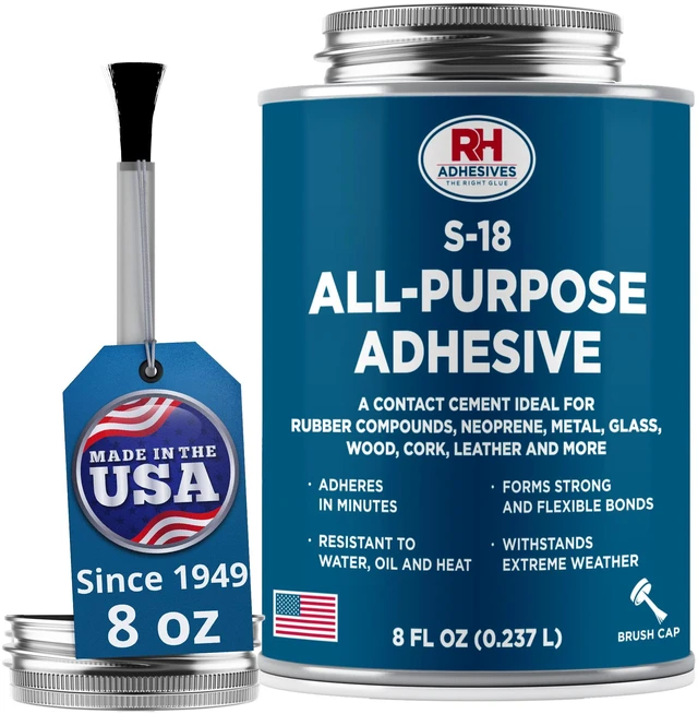 Main image of S-18 All-Purpose Adhesive 8 oz - Contact Cement for Headliner & Upholstery Multi-surface adhesive, bonds rubber, metal, leather, felt, wood and glass, for car headliners and upholstery