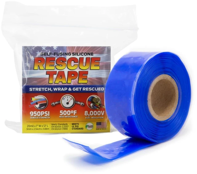 Main image of Rescue Tape, Self-Fusing Silicone Repair Tape, 1 in x 12 ft, Blue Self-Fusing Silicone Tape, Waterproof Seal, Leak Repair, Heat Resistant, Electrical Insulation