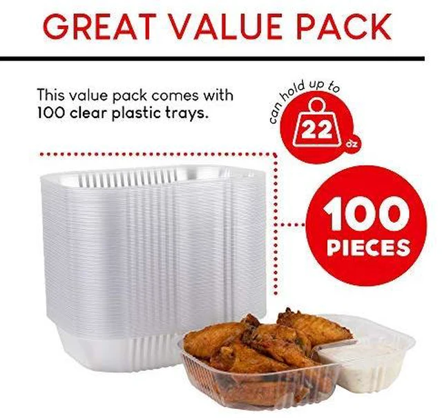 Alt view image 2 of 6 - 22oz Plastic Nacho Trays (100 Pack) Large Disposable Tray for Nachos & Cheese Dip, Concession Stand Supplies, Movie Night Snacks for Kids, Carnival Party Decorations, Food Boats, Snack Containers