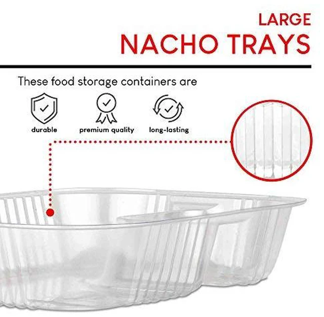 Alt view image 3 of 6 - 22oz Plastic Nacho Trays (100 Pack) Large Disposable Tray for Nachos & Cheese Dip, Concession Stand Supplies, Movie Night Snacks for Kids, Carnival Party Decorations, Food Boats, Snack Containers
