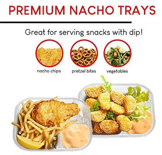 Alt view image 4 of 6 - 22oz Plastic Nacho Trays (100 Pack) Large Disposable Tray for Nachos & Cheese Dip, Concession Stand Supplies, Movie Night Snacks for Kids, Carnival Party Decorations, Food Boats, Snack Containers