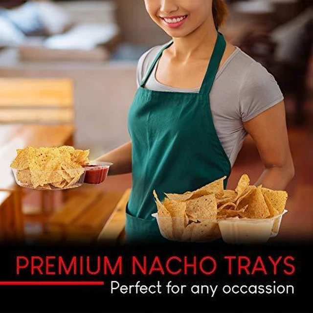 Alt view image 5 of 6 - 22oz Plastic Nacho Trays (100 Pack) Large Disposable Tray for Nachos & Cheese Dip, Concession Stand Supplies, Movie Night Snacks for Kids, Carnival Party Decorations, Food Boats, Snack Containers