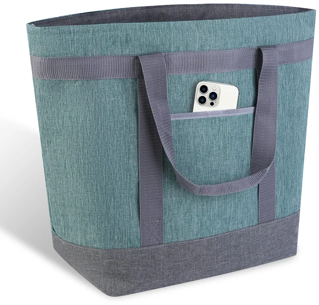 Main image of Insulated Reusable Tote Bag for Grocery Shopping for Women/Men, Waterproof Cooler Bags for Travel/Beach/Picnic, Pizza/Food Delivery Bag to Keep Food Cold/Hot for Catering (Oxford Cloth, Green)
