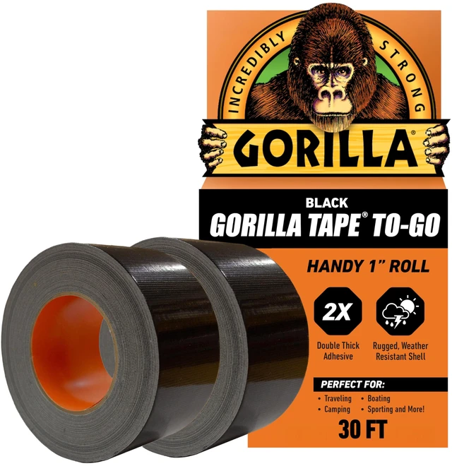 Main image of Mini Duct Tape to-Go, 1" x 10 yd, Black, Travel Size, 2-Pack Double-Thick Adhesive, Reinforced Backing