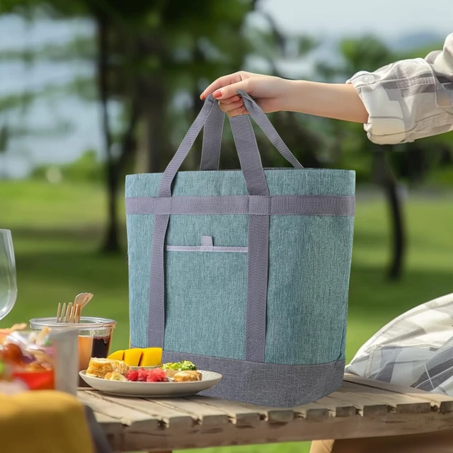 Alt view image 3 of 7 - Insulated Reusable Tote Bag for Grocery Shopping for Women/Men, Waterproof Cooler Bags for Travel/Beach/Picnic, Pizza/Food Delivery Bag to Keep Food Cold/Hot for Catering (Oxford Cloth, Green)