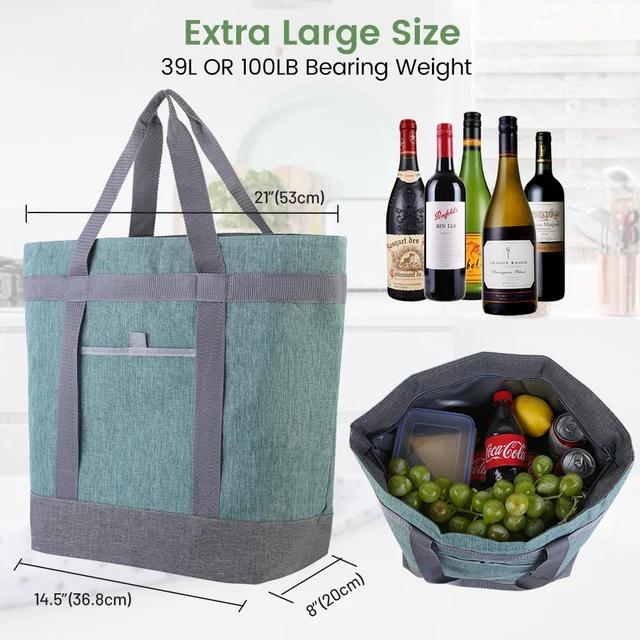 Alt view image 5 of 7 - Insulated Reusable Tote Bag for Grocery Shopping for Women/Men, Waterproof Cooler Bags for Travel/Beach/Picnic, Pizza/Food Delivery Bag to Keep Food Cold/Hot for Catering (Oxford Cloth, Green)