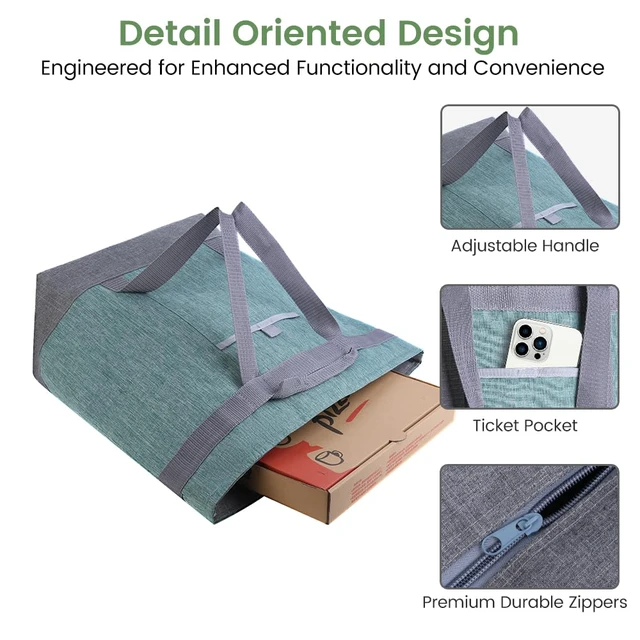 Alt view image 7 of 7 - Insulated Reusable Tote Bag for Grocery Shopping for Women/Men, Waterproof Cooler Bags for Travel/Beach/Picnic, Pizza/Food Delivery Bag to Keep Food Cold/Hot for Catering (Oxford Cloth, Green)