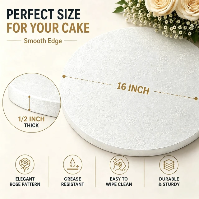 Alt view image 2 of 7 - 16 Inch Cake Drums,6 Pack Cake Boards 16 Inch Round Smooth-Edged Cake Base 16 Inch Cake Drums,Banner Cake Topper,1/2 Inch Thick Cake Boards 16 Inch,Sturdy for Multi-Tiered Cake,White Base para Pastel