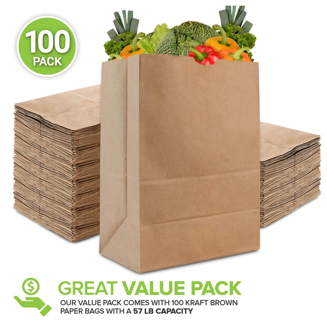 Alt view image 2 of 6 - 57 Lb Kraft Paper Bag (100 Count) Heavy Duty, Large Brown Paper Grocery Bags for Food Shopping, Recycling, Trash, Bulk Pack Size