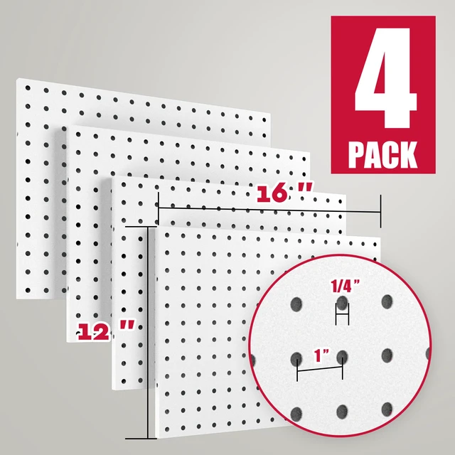 Alt view image 3 of 7 - 4 Pack Peg Board Organizer, Includes Metal PegBoard and Accessories 16"x12" White Pegboard Panels with 50 Pcs Hooks and Baskets, Wall Organizer for Office, Craft Room, Garage, Sewing Room