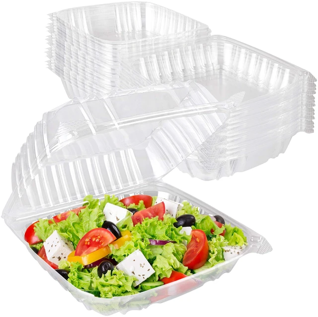 Main image of Plastic 8 x 8 Inch Clamshell Takeout Tray (25 Count) Disposable Hinged Containers for Dessert, Salads, Pasta, Sandwiches & More