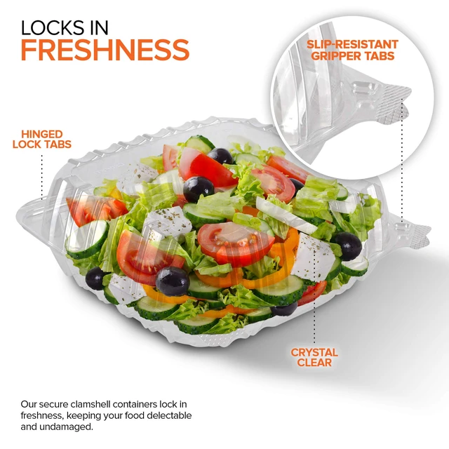 Alt view image 3 of 7 - Plastic 8 x 8 Inch Clamshell Takeout Tray (25 Count) Disposable Hinged Containers for Dessert, Salads, Pasta, Sandwiches & More