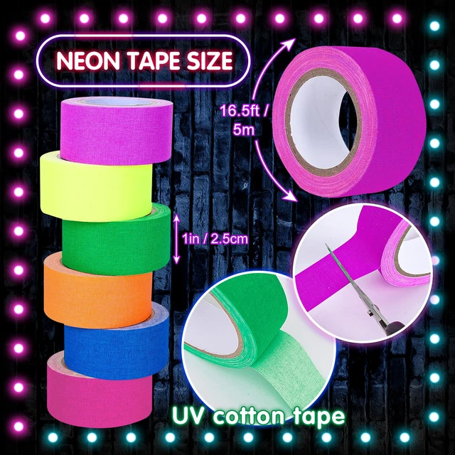Alt view image 2 of 7 - 6 Colors Neon Gaffer Cloth Tape Fluorescent Rainbow Color UV Blacklight Tape Neon Duct Reflective Tapes for UV Party Theatres Staged Dark Areas(1 inch x 16.5 feet)