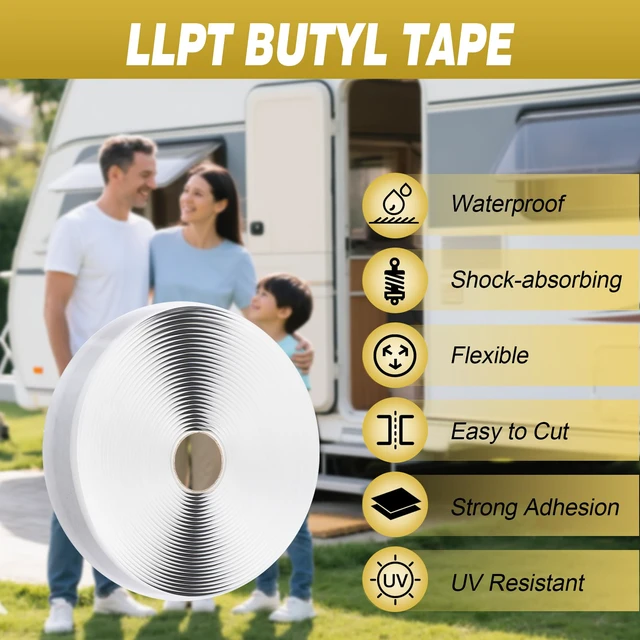 Alt view image 2 of 7 - Butyl Tape 1/2 Inch x 33 Feet Black 2 Pack Leak Proof Waterproof Seal Strong Adhesion, Non-Hardening, Weather Resistance, Instant Seal for RV Roof Boat Repairs, Fits Most Surfaces, Easy Install