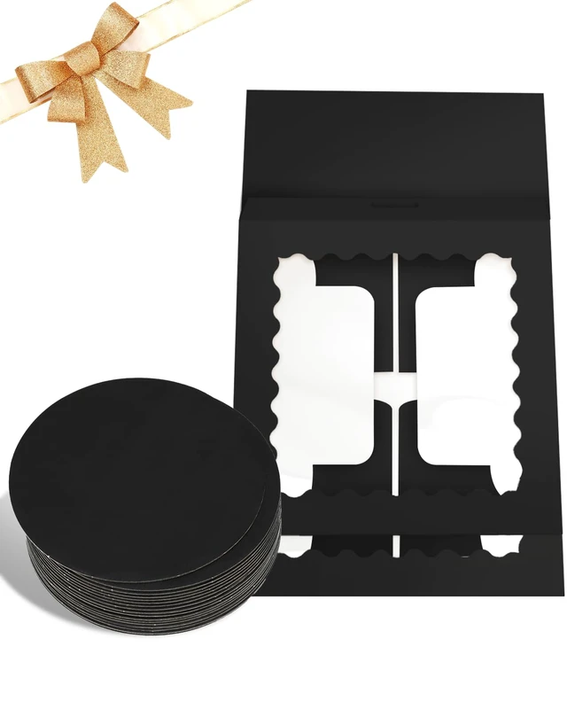 Alt view image 2 of 7 - 10"x10"x5" Cake Box, 36 Sets Black Cake Box with Window 36 Sets 10" Black Cake Round Boards, for Cake, Treat Cookie Dessert, Pastry, Birthday Party, Weddings