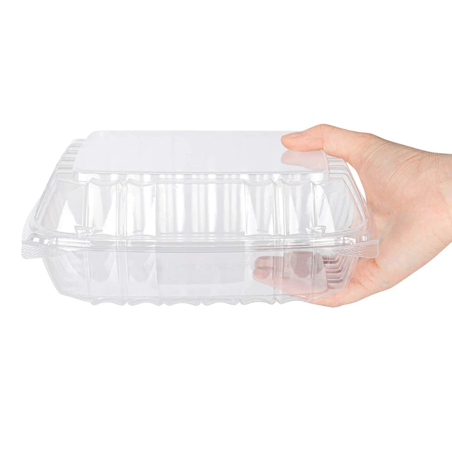 Alt view image 7 of 7 - Plastic 8 x 8 Inch Clamshell Takeout Tray (25 Count) Disposable Hinged Containers for Dessert, Salads, Pasta, Sandwiches & More