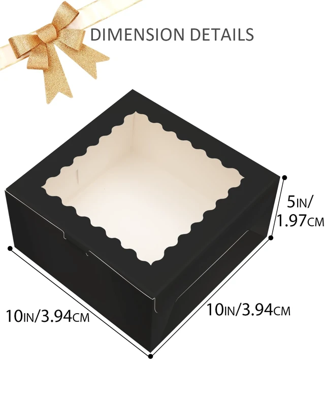 Alt view image 4 of 7 - 10"x10"x5" Cake Box, 36 Sets Black Cake Box with Window 36 Sets 10" Black Cake Round Boards, for Cake, Treat Cookie Dessert, Pastry, Birthday Party, Weddings