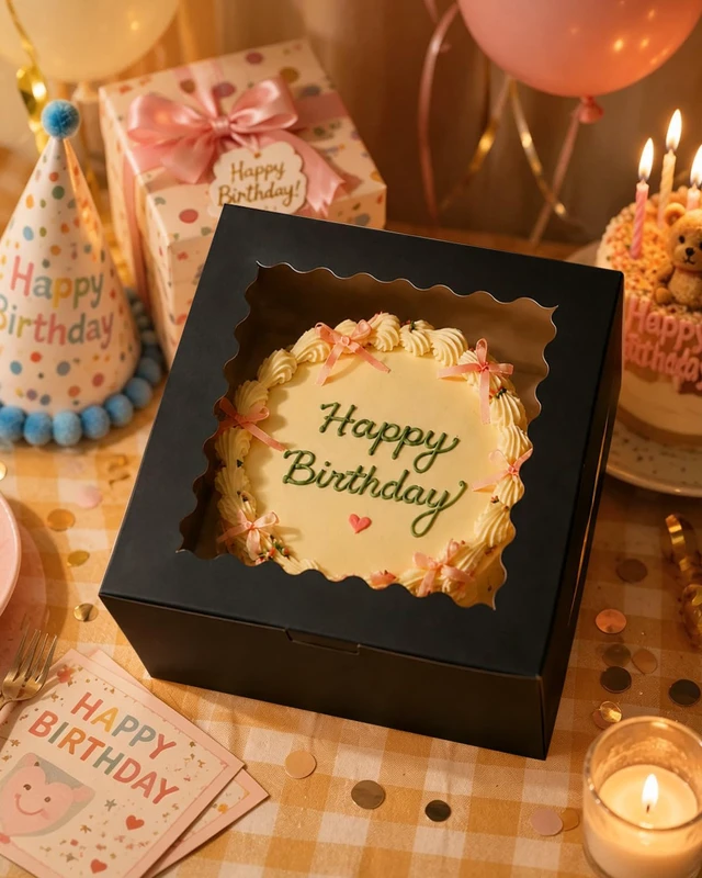 Alt view image 7 of 7 - 10"x10"x5" Cake Box, 36 Sets Black Cake Box with Window 36 Sets 10" Black Cake Round Boards, for Cake, Treat Cookie Dessert, Pastry, Birthday Party, Weddings
