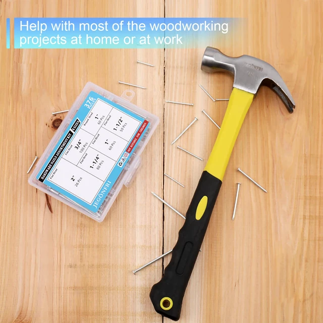 Alt view image 2 of 7 - 376PCS Nails & Hammer Set, 8oz Hammer, 6 Nail Sizes for Hanging Pictures Rustproof Coating, Soft Non-Slip Grip, Perfect for Home Repairs, Woodworking, and Handmade Projects