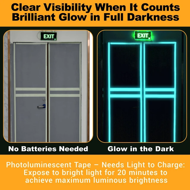Alt view image 2 of 7 - High Brightness Glow in the Dark Tape for Safety Marking, Art Craft DIY, Halloween Deco and Party Accessories. Non-Toxic Adhesive, Waterproof Rechargeable Luminous Tape Blue-Green Light (2 in X 30 ft)