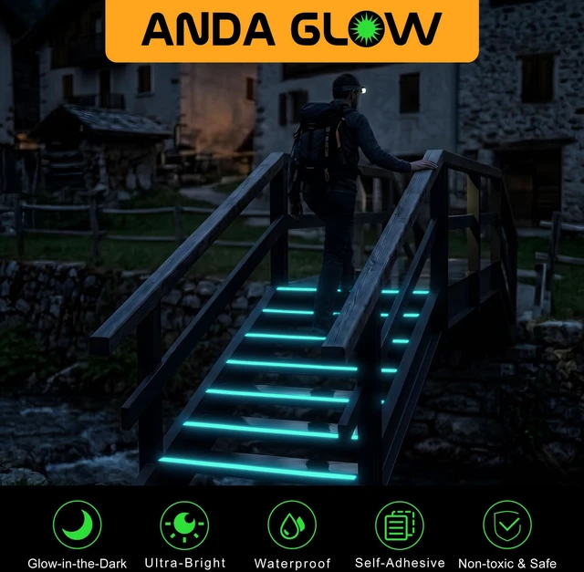 Alt view image 4 of 7 - High Brightness Glow in the Dark Tape for Safety Marking, Art Craft DIY, Halloween Deco and Party Accessories. Non-Toxic Adhesive, Waterproof Rechargeable Luminous Tape Blue-Green Light (2 in X 30 ft)