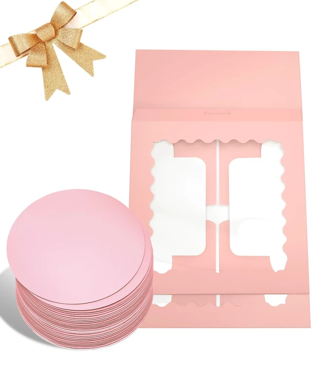 Alt view image 2 of 7 - 10"x10"x5" Cake Box, 36 Sets Pink Cake Box with Window 36 Sets 10" Pink Cake Round Boards, for Cake, Treat Cookie Dessert, Pastry, Birthday Party, Weddings