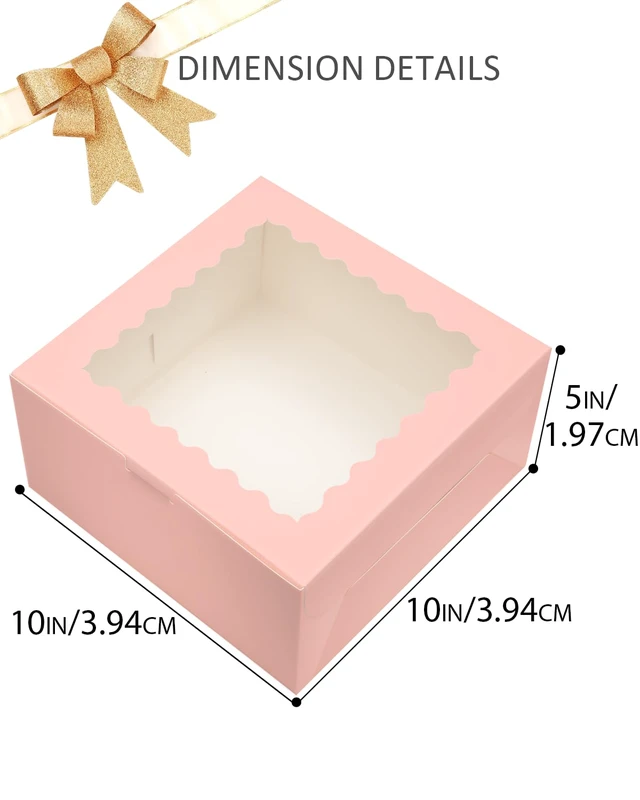 Alt view image 4 of 7 - 10"x10"x5" Cake Box, 36 Sets Pink Cake Box with Window 36 Sets 10" Pink Cake Round Boards, for Cake, Treat Cookie Dessert, Pastry, Birthday Party, Weddings