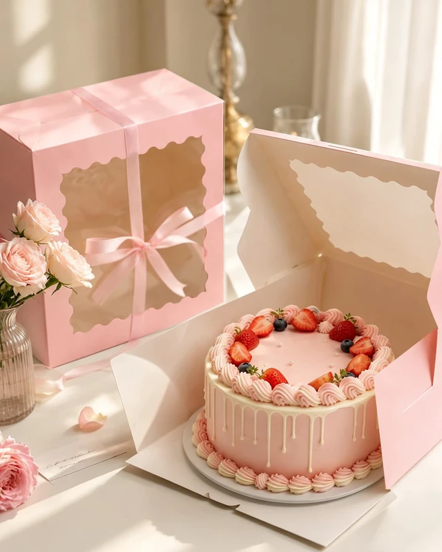 Alt view image 6 of 7 - 10"x10"x5" Cake Box, 36 Sets Pink Cake Box with Window 36 Sets 10" Pink Cake Round Boards, for Cake, Treat Cookie Dessert, Pastry, Birthday Party, Weddings