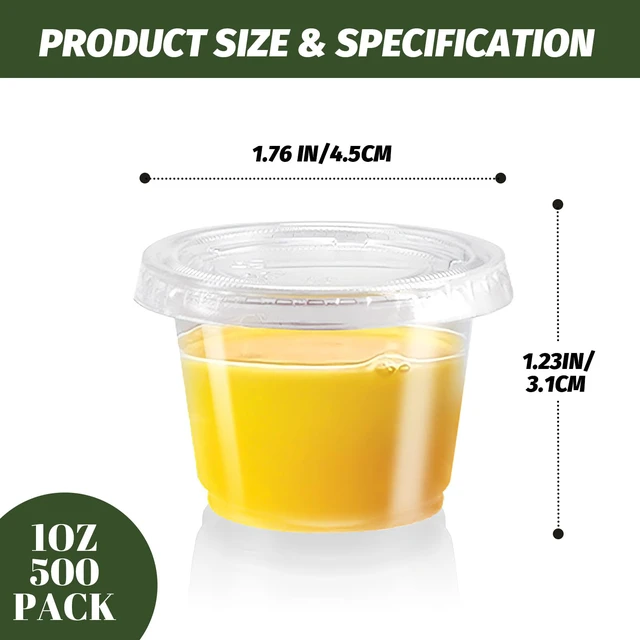 Alt view image 2 of 7 - 500 Pack 1 oz Jello Shot Cups, Disposable Condiment Cups with Lids Clear Plastic Sauce Cups & Containers, Small Portion Souffle Cups for Dipping Sauce, Salad Dressing, Jello Shots & Takeout