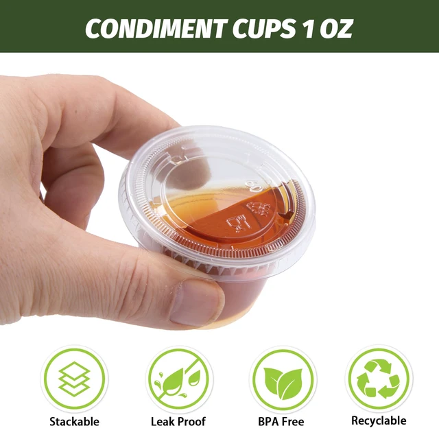 Alt view image 3 of 7 - 500 Pack 1 oz Jello Shot Cups, Disposable Condiment Cups with Lids Clear Plastic Sauce Cups & Containers, Small Portion Souffle Cups for Dipping Sauce, Salad Dressing, Jello Shots & Takeout
