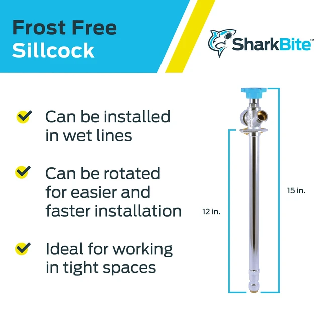 Alt view image 4 of 6 - 12 Inch Frost Free Sillcock, 1/2 x 3/4 Inch MHT, Push to Connect Brass Plumbing Fitting, PEX Pipe, Copper, CPVC, PE-RT, HDPE, 24636LF