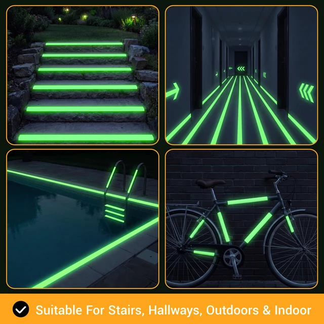 Alt view image 3 of 7 - High Brightness Glow in the Dark Tape for Safety Marking, Art Craft DIY, Halloween Deco and Party Accessories. Non-Toxic Adhesive, Waterproof Rechargeable Luminous Tape (2in X 30ft)