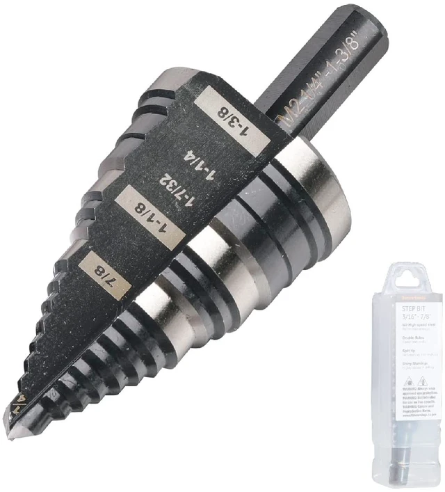 Main image of 1/4"-1-3/8" M2 Step Drill Bit Unibit for Hole Drilling 5 Sizes M2 High Speed Steel; Fast, Clean Cuts in Stainless Steel, Copper, Aluminum, Wood, Plastic