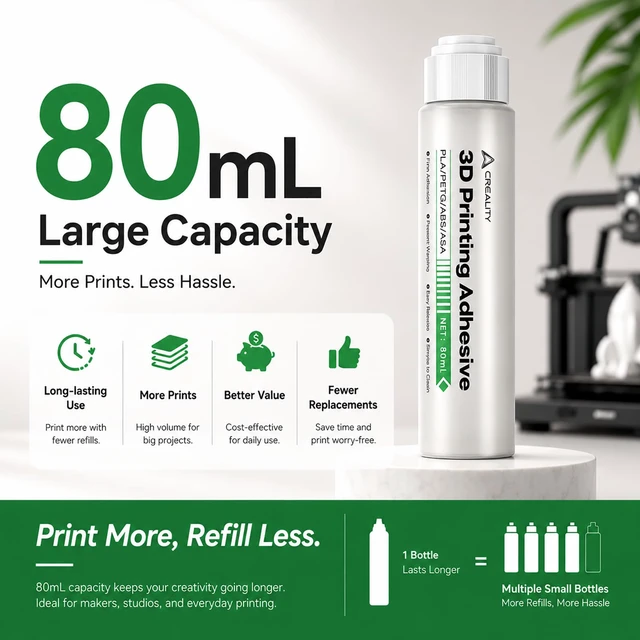 Alt view image 7 of 7 - 3D Printer Adhesive Glue for Bed Adhesion 80mL Large Capacity Liquid 3D Printer Glue Anti-Warping Low Odor Easy Clean Glue for PLA PETG ABS ASA Fits All FDM 3D Printer (Pack of 2)