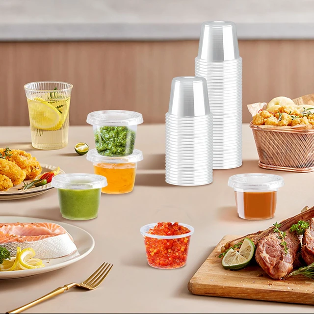 Alt view image 6 of 7 - 500 Pack 1 oz Jello Shot Cups, Disposable Condiment Cups with Lids Clear Plastic Sauce Cups & Containers, Small Portion Souffle Cups for Dipping Sauce, Salad Dressing, Jello Shots & Takeout