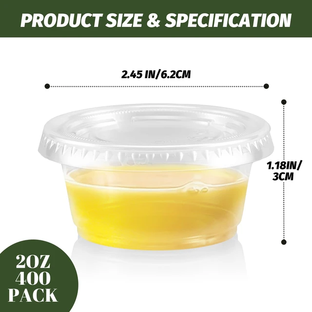 Alt view image 2 of 7 - 400 Pack 2 oz Jello Shot Cups with Lids, Disposable Condiment Cups Clear Plastic Sauce Cups & Containers, Small Portion Souffle Cups for Dipping Sauce, Salad Dressing, Jello Shots & Takeout