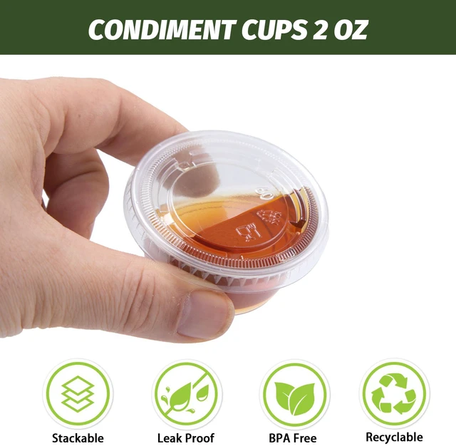 Alt view image 3 of 7 - 400 Pack 2 oz Jello Shot Cups with Lids, Disposable Condiment Cups Clear Plastic Sauce Cups & Containers, Small Portion Souffle Cups for Dipping Sauce, Salad Dressing, Jello Shots & Takeout