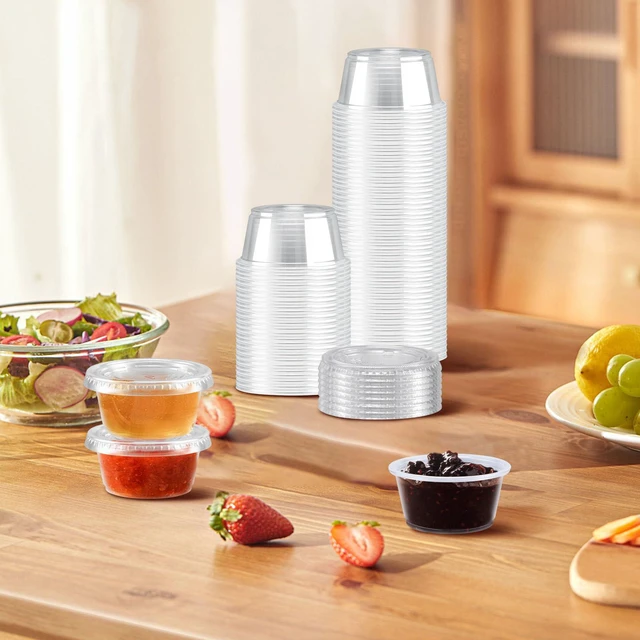 Alt view image 7 of 7 - 400 Pack 2 oz Jello Shot Cups with Lids, Disposable Condiment Cups Clear Plastic Sauce Cups & Containers, Small Portion Souffle Cups for Dipping Sauce, Salad Dressing, Jello Shots & Takeout