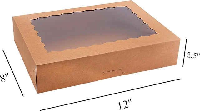Alt view image 2 of 6 - 50-Pack Bakery Boxes with Window, 12" x 8" x 2.5" Cookie Boxes, Treat Boxes, Large Donut Boxes for Muffins and Pastries (Brown)