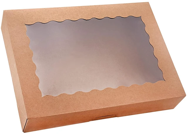 Main image of 50-Pack Bakery Boxes with Window, 12" x 8" x 2.5" Cookie Boxes, Treat Boxes, Large Donut Boxes for Muffins and Pastries (Brown)