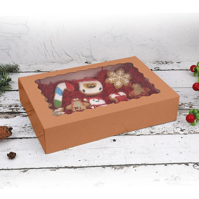 Alt view image 5 of 6 - 50-Pack Bakery Boxes with Window, 12" x 8" x 2.5" Cookie Boxes, Treat Boxes, Large Donut Boxes for Muffins and Pastries (Brown)