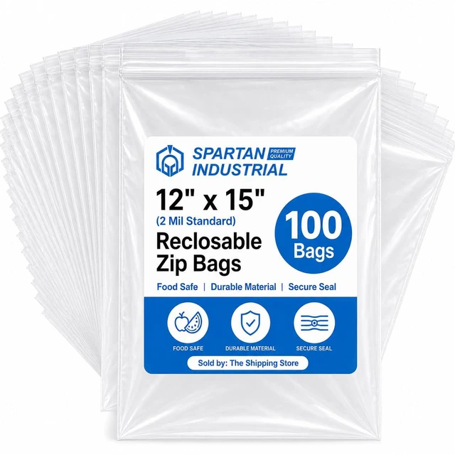 Main image of 12" X 15" (100 Count) 2 Mil Clear Reclosable Zip Plastic Poly Bags with Resealable Lock Seal Zipper