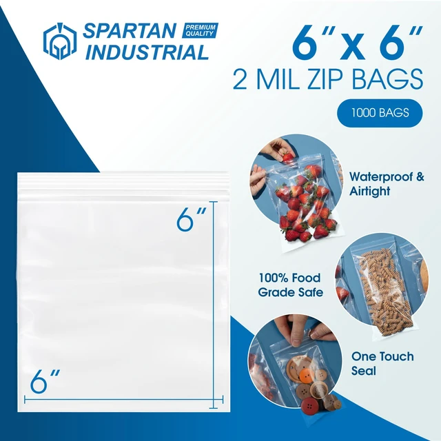 Alt view image 2 of 6 - 6 X 6 (1000 Count) 2 Mil Clear Reclosable Zip Plastic Poly Bags with Resealable Lock Seal Zipper