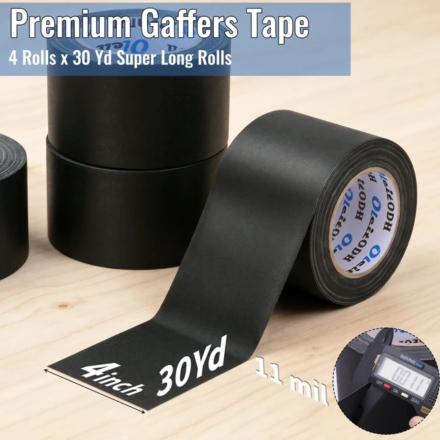 Alt view image 2 of 7 - 4 Pack Black Grade Gaffer Tape 4 Inch x 30 Yards, Floor Tape for Electrical Cords Cable Tape, Waterproof Rubber Adhesive No Residue Non-Reflective Matte Finish Gaff Tape, Multipurpose Gaffers Tape