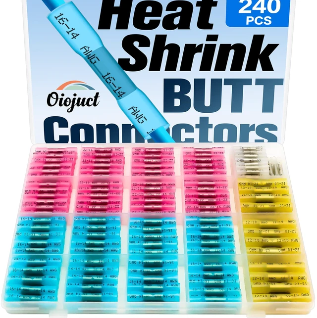 Main image of Heat Shrink Butt Connectors Kit - Waterproof Electrical Splice Crimp Terminal for Automotive Wiring - Marine Grade Heat Shrink Wire Connectors Set (240Pcs)