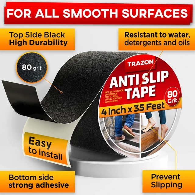Alt view image 2 of 7 - Grip Tape - Heavy Duty Anti Slip Tape for Stairs Outdoor/Indoor Waterproof 4Inch x 35Ft Safety Non Skid Roll for Stair Steps Ramp Traction Tread Staircases Grips Adhesive Non Slip Strips Walk Black