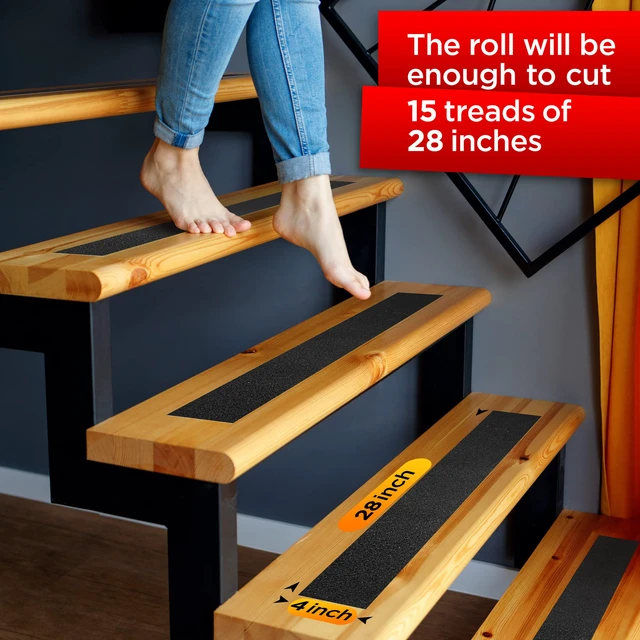 Alt view image 3 of 7 - Grip Tape - Heavy Duty Anti Slip Tape for Stairs Outdoor/Indoor Waterproof 4Inch x 35Ft Safety Non Skid Roll for Stair Steps Ramp Traction Tread Staircases Grips Adhesive Non Slip Strips Walk Black