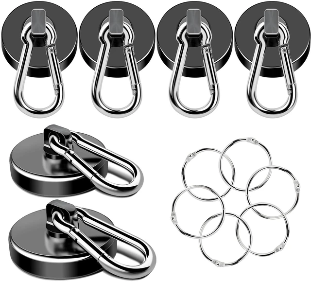 Main image of Strong Magnetic Hooks Heavy Duty 110LB+ Swivel Neodymium Magnets With Carabiner Hook Black Magnets with Hooks for Hanging Magnet Hook for Curtain Home Workplace 6 Pack