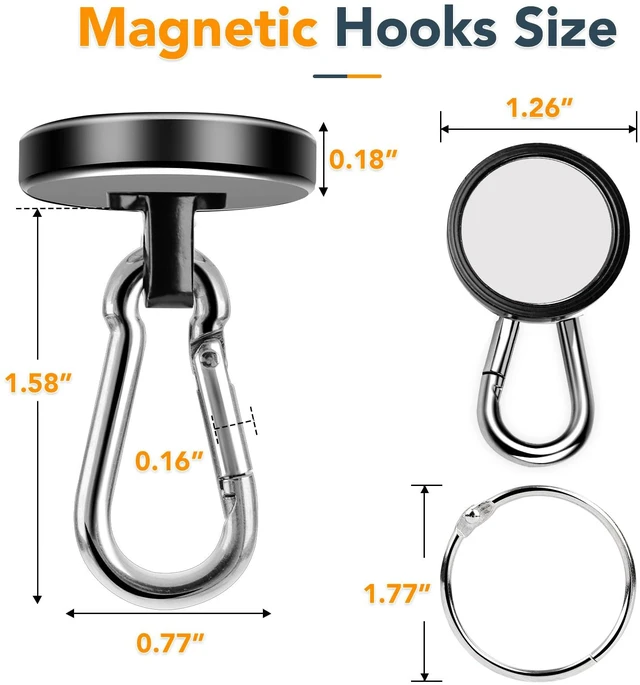 Alt view image 4 of 7 - Magnetic Hooks Heavy Duty 110LBS+ Strong Neodymium Magnets With Swivel Carabiner Hook Black Magnetic Hangers Magnet Hooks for Locker Home Cruise Cabin Office 10 Pack