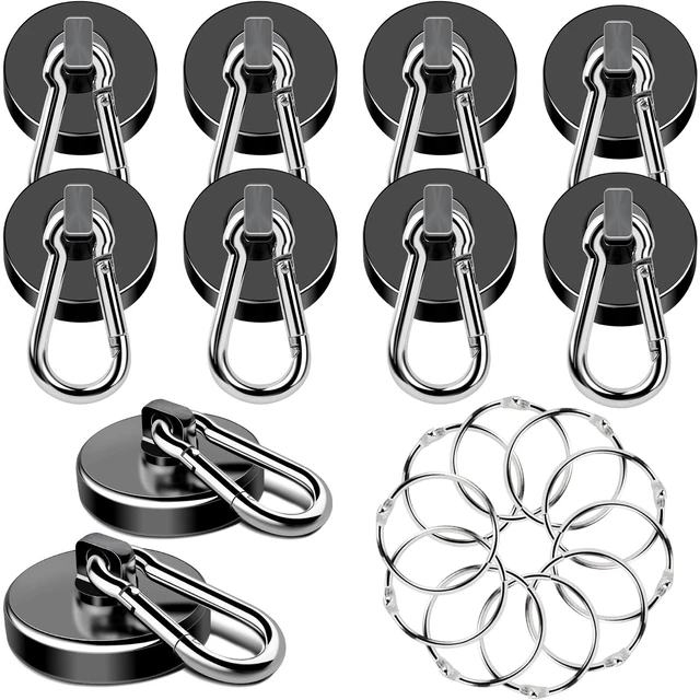 Main image of Magnetic Hooks Heavy Duty 110LBS+ Strong Neodymium Magnets With Swivel Carabiner Hook Black Magnetic Hangers Magnet Hooks for Locker Home Cruise Cabin Office 10 Pack
